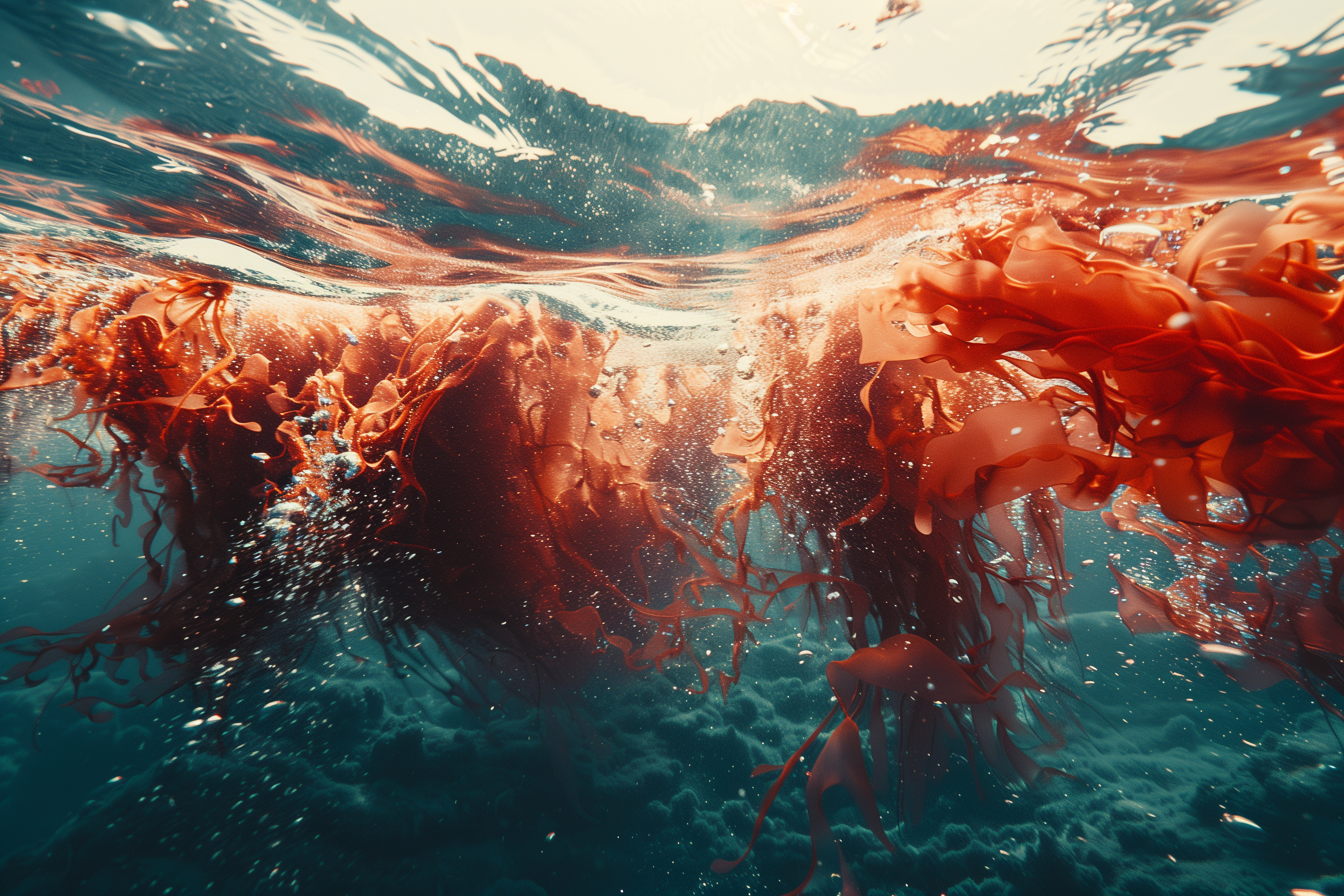Rotalgen schwimmen im Wasser