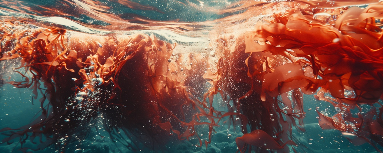 Rotalgen schwimmen im Wasser